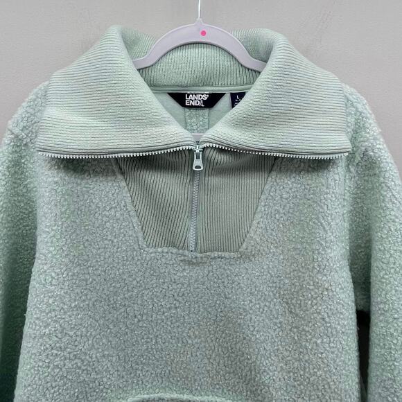 Land’s End Mint Green Cozy Boucle Fleece Pullover - Picture 3 of 7